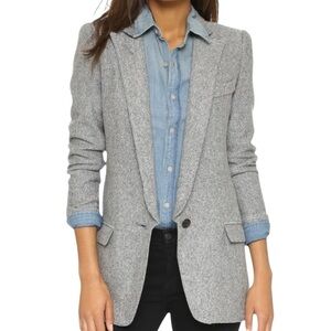 Smythe Wool Mohair Blend Herringbone One-Button Peak Lapel Blazer, Size 8